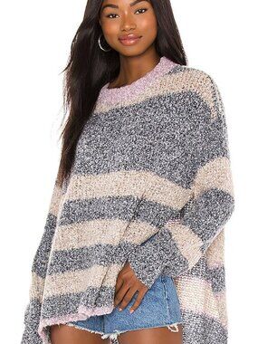 Free People Oversized Striped Sweater 🤍 | Slouchy Cozy Knit Neutral Pullover